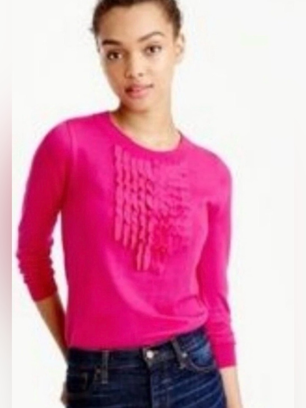 J.CREW - Tippi 100% Merino Wool Ruffle Front Sweater Navy Size XS